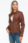 Snobbish PU Leather Biker Jacket with Side Zip Pockets