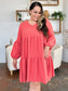 Double Take Full Size V-Neck Balloon Sleeve Tiered Dress with Pockets