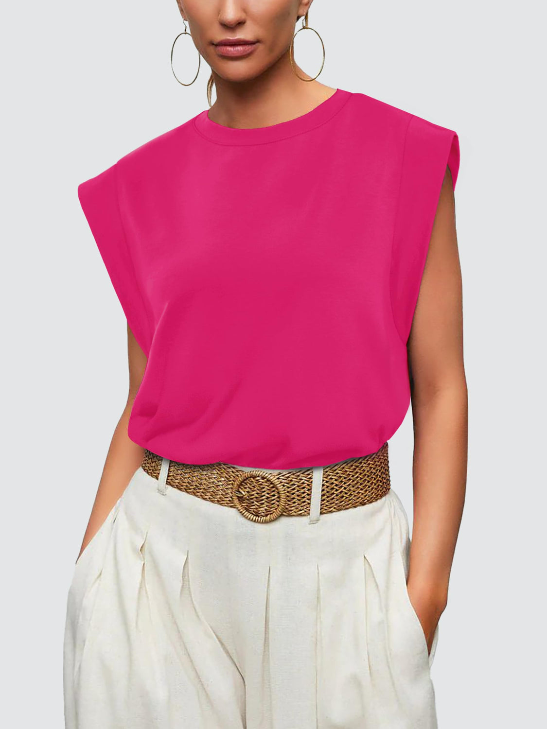 Round Neck Cap Sleeve Top