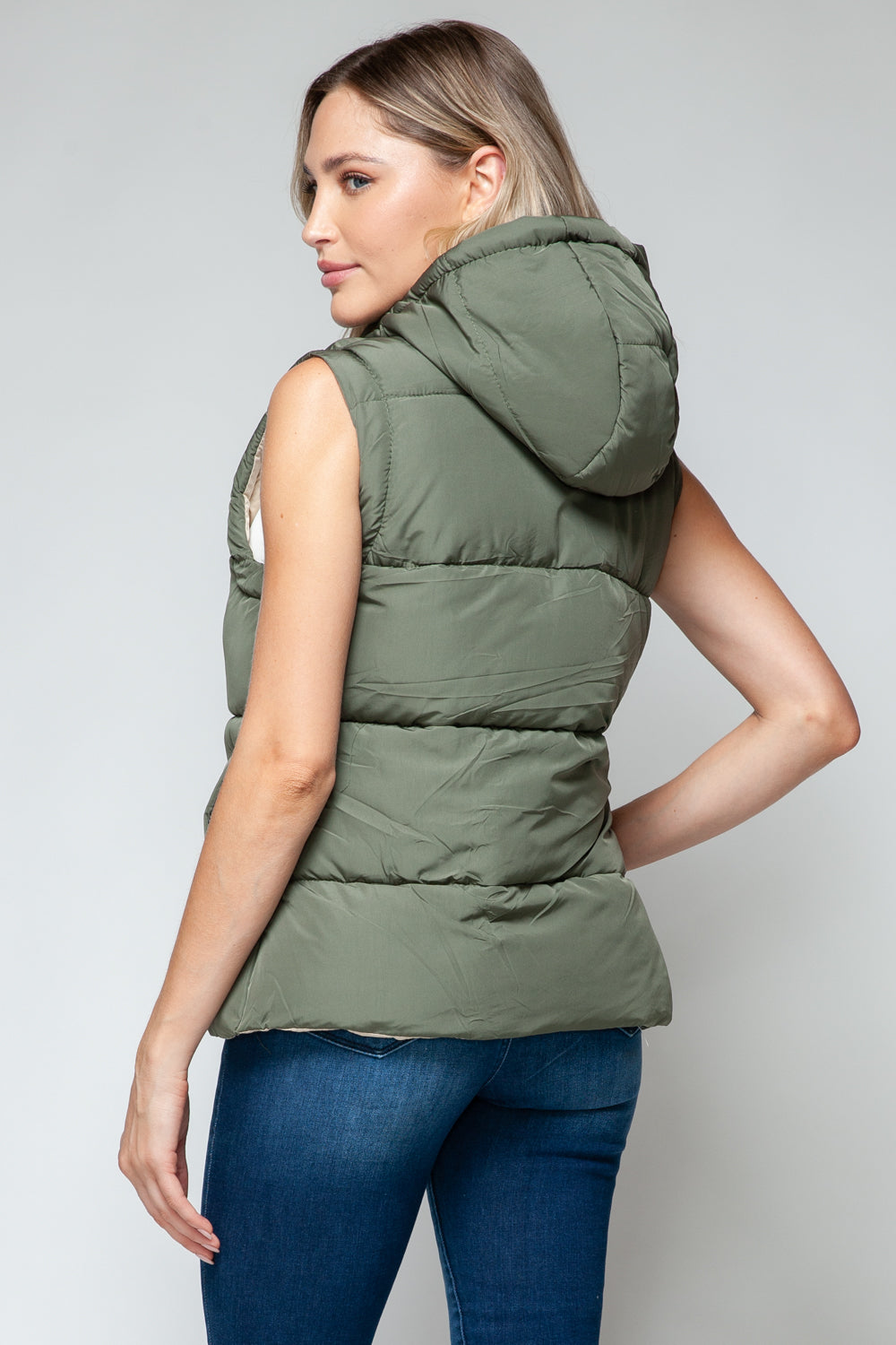 Snap and Zip Closure Hooded Vest