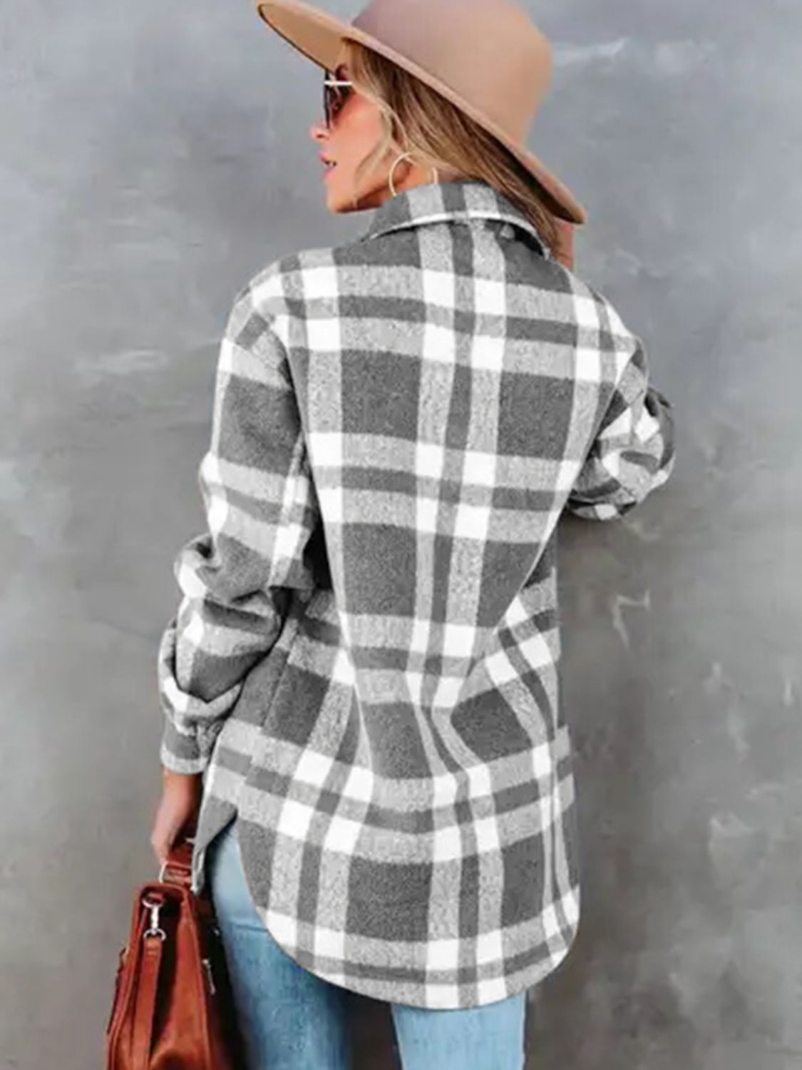 Plaid Collared Neck Long Sleeve Shacket