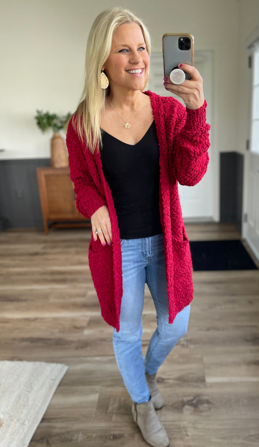 Zenana Falling For You Full Size Open Front Popcorn Cardigan