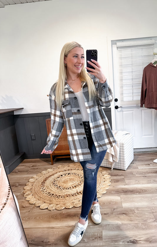 Plaid Collared Neck Long Sleeve Shacket