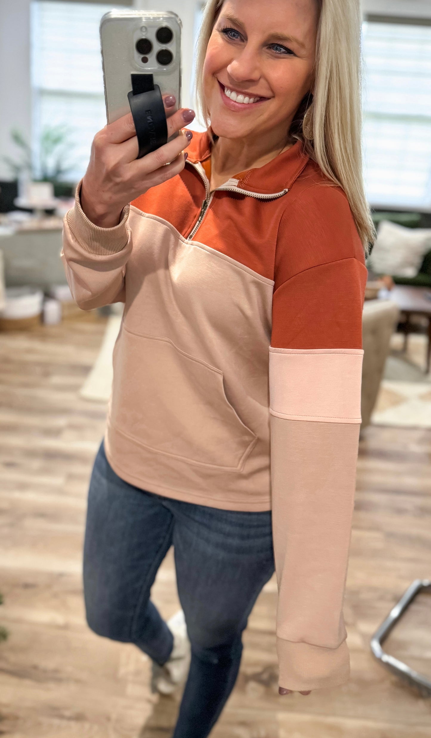 Half Zip Up Sweatshirt with Front Pocket