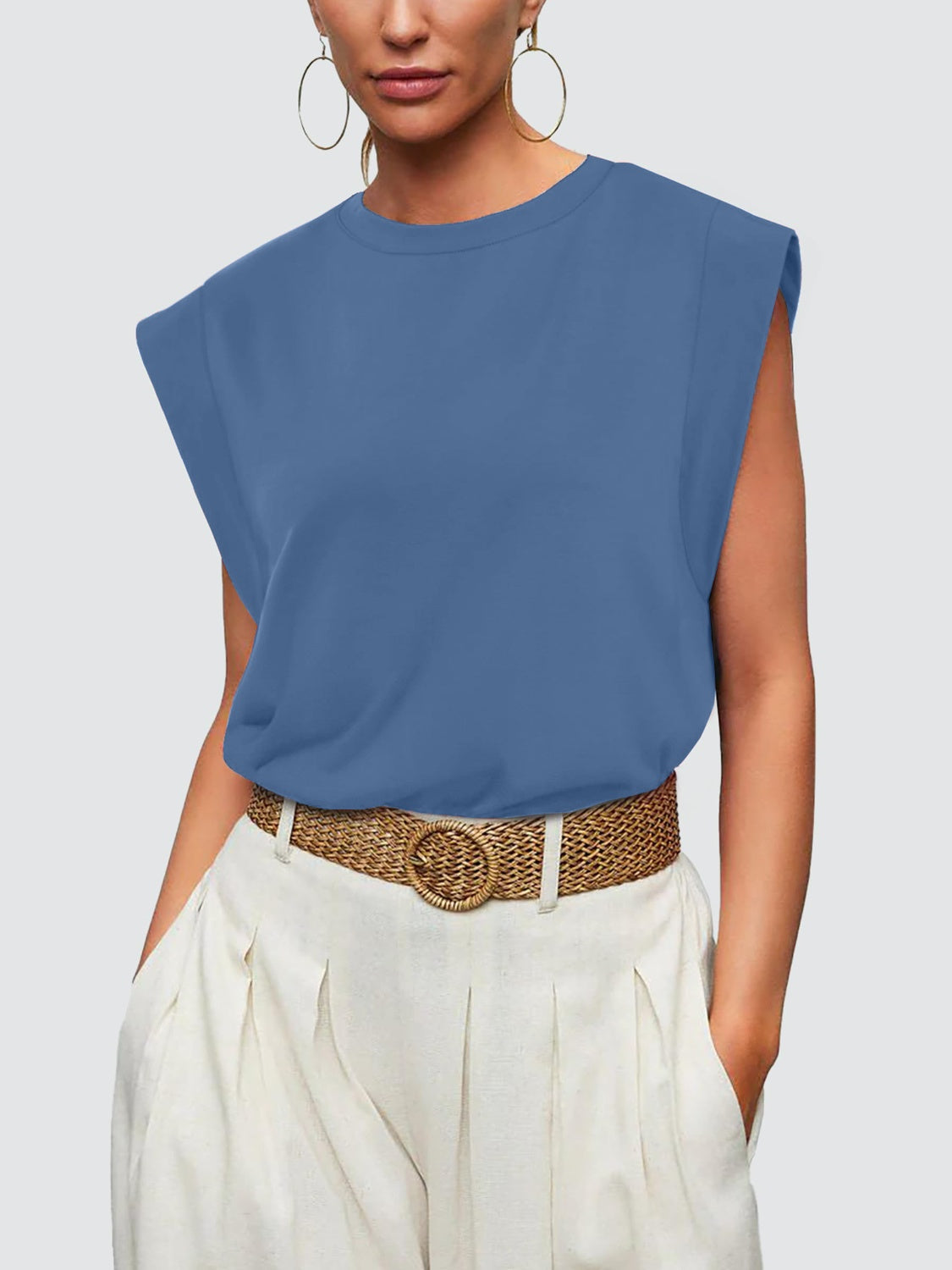 Round Neck Cap Sleeve Top